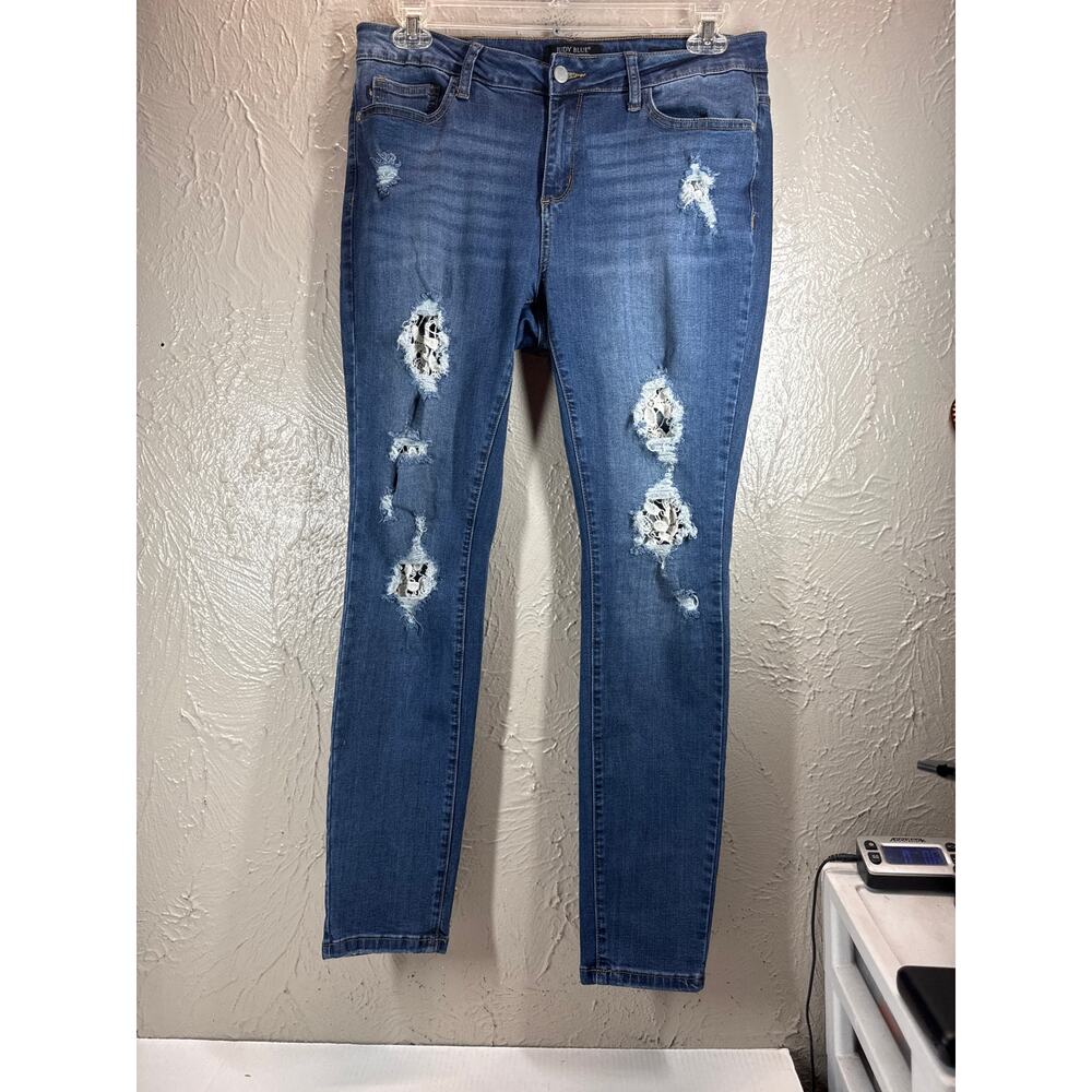 Judy Blue‎ Skinny Lemon Patch Jeans High Waisted Skinny Womens Size 13/31